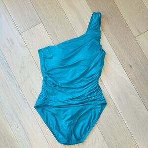 La Blanca Shirred One Shoulder Swimsuit Swim Suit One Piece Women's Sz 8